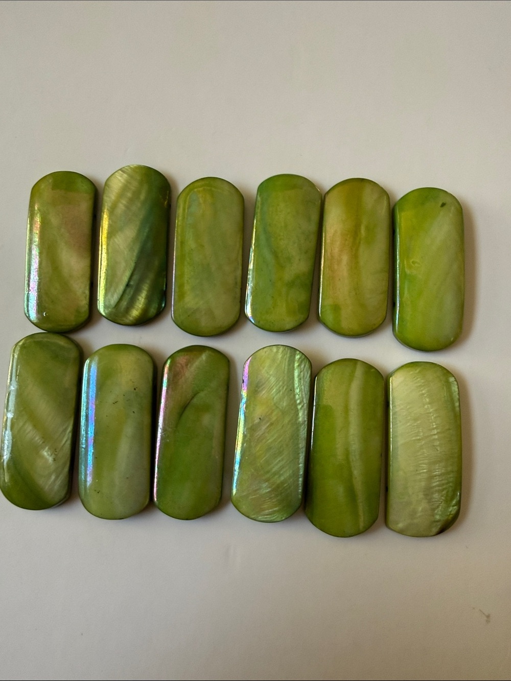 Lot of 12 pcs polished Iridescent Green Mother of Pearl Shell Cabochons beads